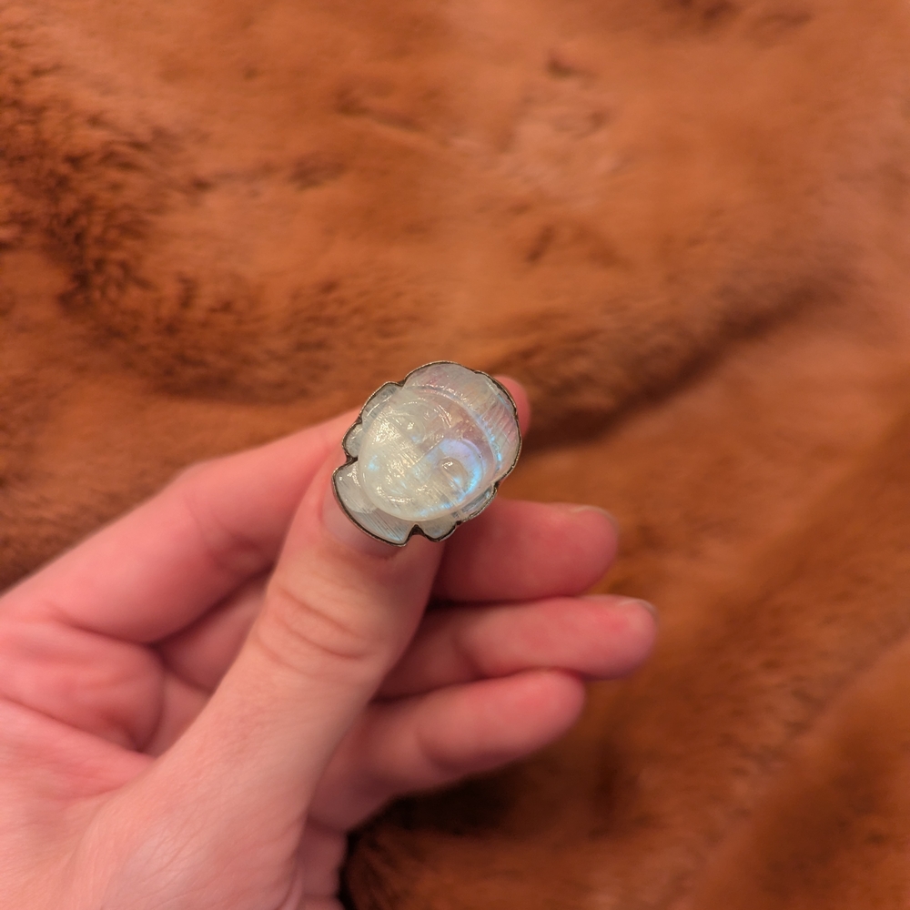 Moonstone Buddha Sterling Silver Ring - Picture 2 of 7